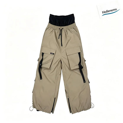 Men Women Winter Ski Snowboard Pants Cargo Multi‑Pocket Waterproof Windproof Drawstring Waist Adjustable Cuff Purple SnowTrouser