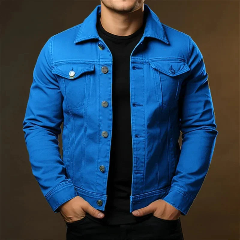 NewMen's Fashion Casual Denim Jackets Spring Autumn Solid Turn Down Collar Streetwear Jean Outwear Coats Male Daily Denim Jacket