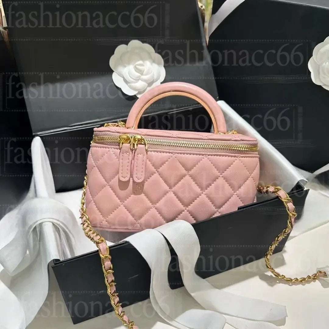 Channeled Bag Women designer makeup bag High Quality Sheepskin Diamond Lattice Handle Vanity Box Tote Bags Crossbody Shoulder Co
