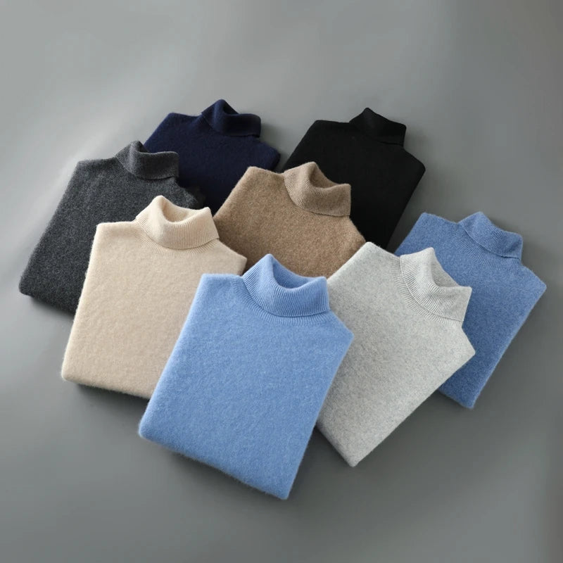 100% Wool High Neck Sweater with Pullover for Men, Autumn and Winter Warm and Full Sleeved Hot Selling New Knitted Base Sweater