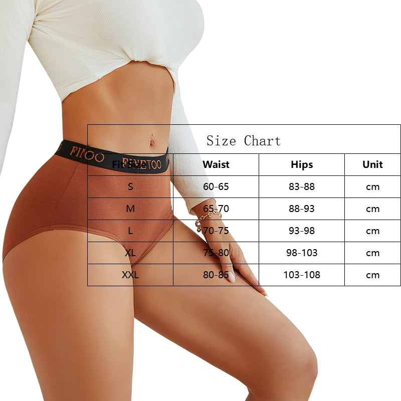 FINETOO 5Pcs Cotton Women Panties High Waist Breathable Soft Ladies Underwear Elastic Waistband Briefs S-XXL Comfortable Briefs