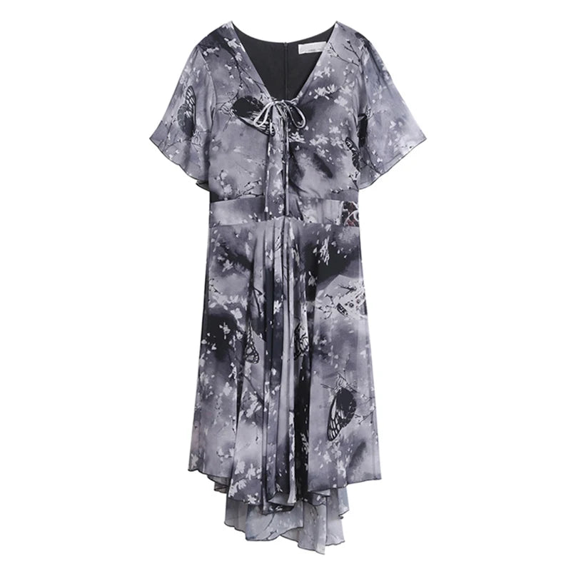 Women floral Chiffon Flower Dress 2026 trends new in Ladies Elegant V Neck short Sleeve korean style Summer Dress Female Clothes