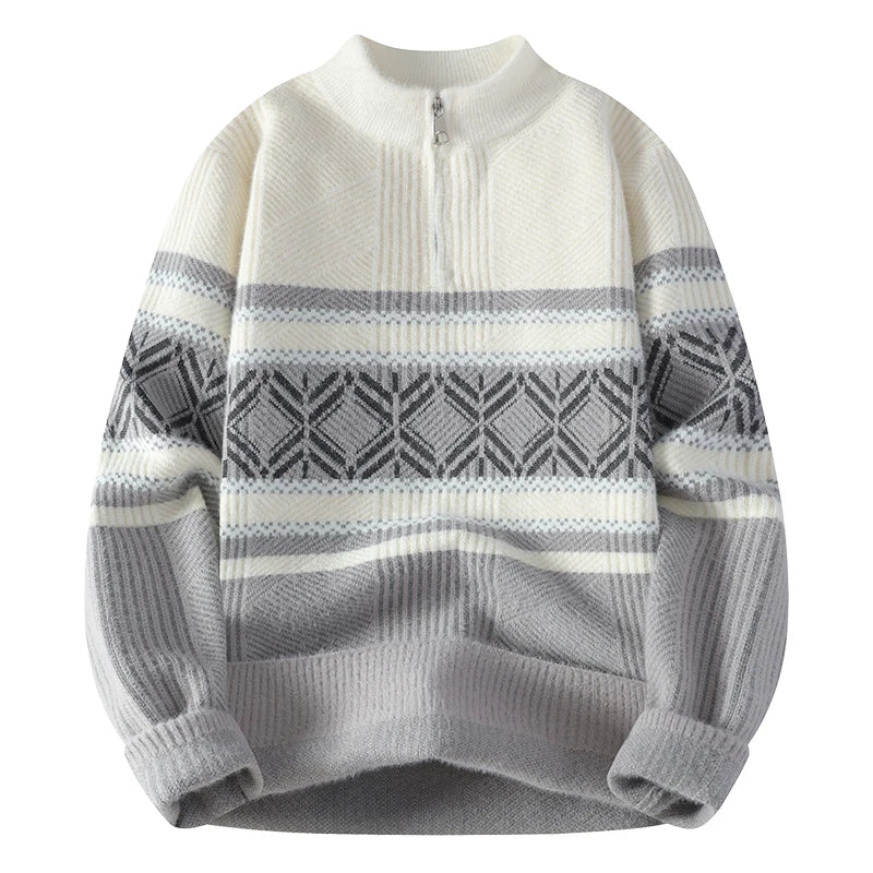 Men's Fashion stripe pattern Sweaters 2024 Autumn/Winter Loose Knittwear Men sweater youth Thick Warm wool pullovers M-4XL ﻿