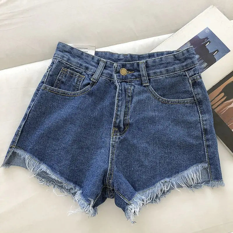 New Summer Women High Wiast Raw Hem Denim Shorts Soild White Black Blue Korean Wide Leg Pants Mon Shorts DURIKIES