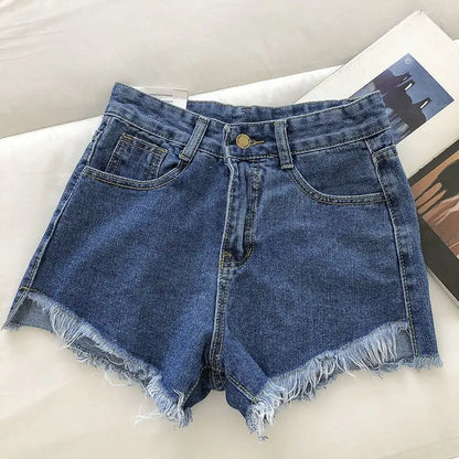 New Summer Women High Wiast Raw Hem Denim Shorts Soild White Black Blue Korean Wide Leg Pants Mon Shorts DURIKIES