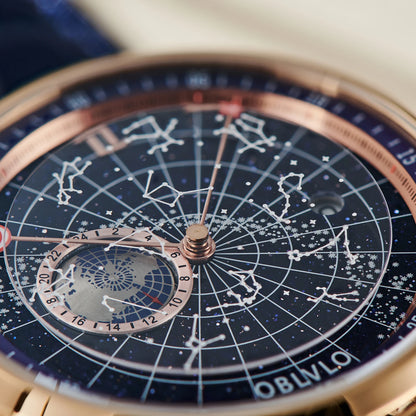 OBLVLO Simple Fashion Automatic Mechanical Watch for Men Luminous Earth Star Leather Strap Waterproof Casual Gift Clock GC