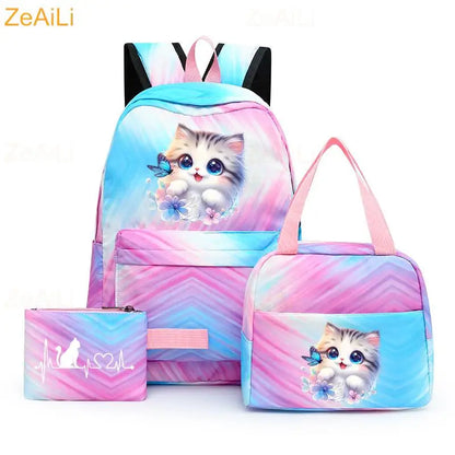 3pcs White Puppy Maltese Dog Colorful Backpack with Lunch Bag for Women Student Teenagers Rucksack Casual School Bags Sets