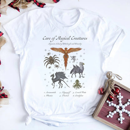 Vintage Magic School T-shirt Magical Creatures Graphic Tee Wizarding World Shirt HP Magic Movie Aesthetic Clothes Bookish Tshirt