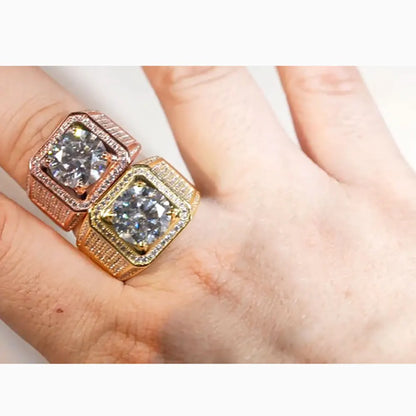 925 silvers yellow moissanite wide ring, starry sky classic men's ring, jewelry, geometric fashion,