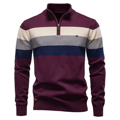 AIOPESON Men's Patchwork Pullover Sweater Cotton Casual Zipper Mock Neck Sweater for Men New Winter Fashion Warm Sweater for Men