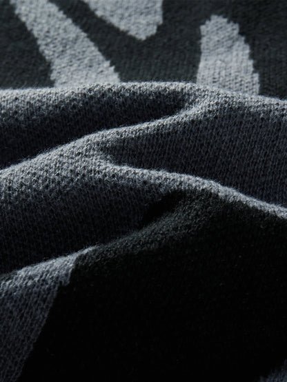 New Trendy Autumn and Winter Irregular Jacquard Pattern Pullover Sweater Casual Round Neck Color-Blocking Knit Men's Pullover
