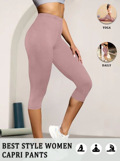 Women's Super Soft Capri Pants High Stretchy Breathable Pants No See Through Workout Running Yoga Athletic Pants Gym Leggings