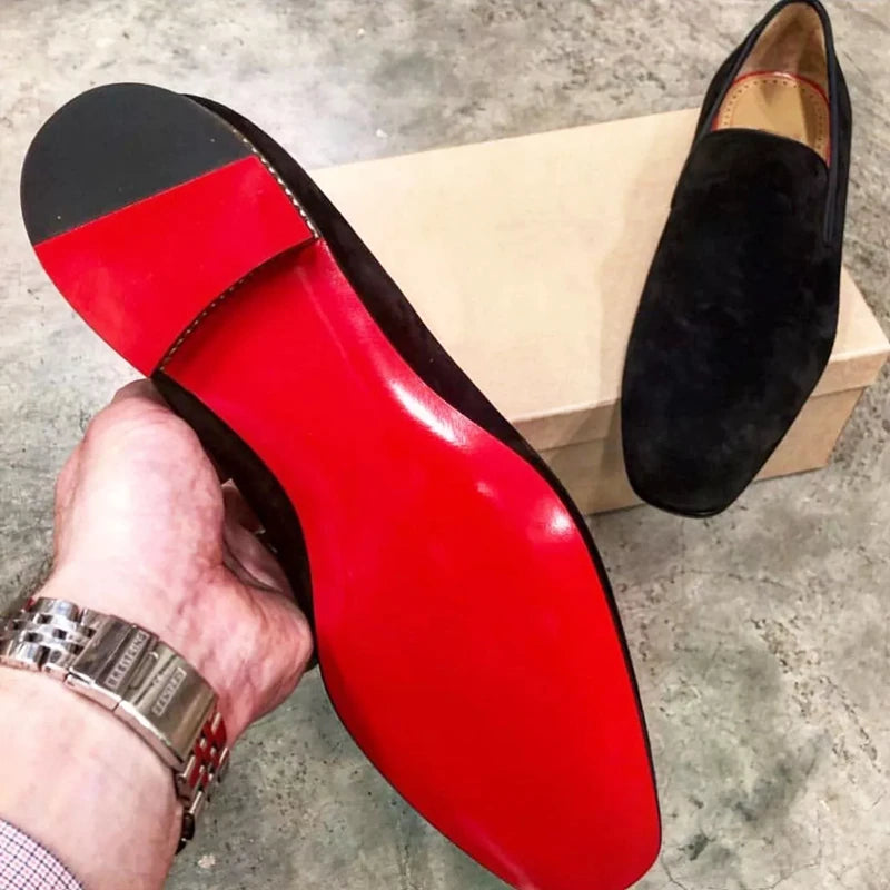 New In Red Bottom Shoes for Men Loafers Flock Solid Slip-On Party Men Dress Shoes Size 38-48 Free Shipping Men Shoes