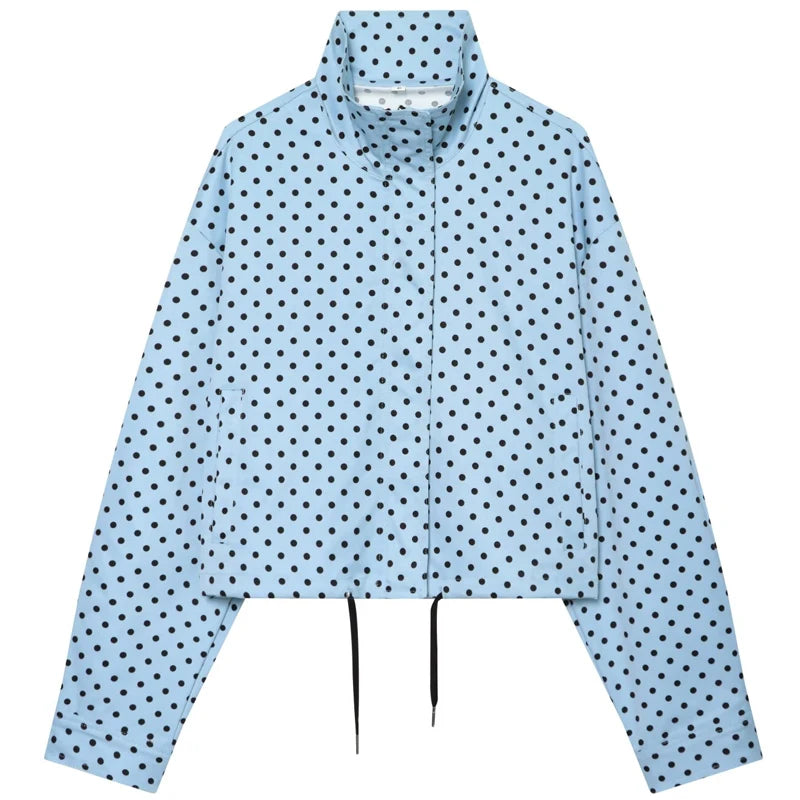 HXAO Polka Dot Bomber Jacket Women's Jackets Demi-Season Oversized Long Sleeve Top Outerwear Aviator Plus Size Zip Up Crop Coats