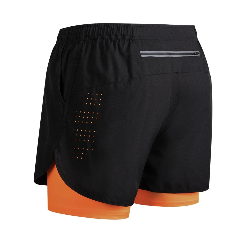 Summer Men's Reflective Running Shorts Fitness Quick Drying Double-Layer Shorts Men's Exercise Training Bodybuilding Shorts