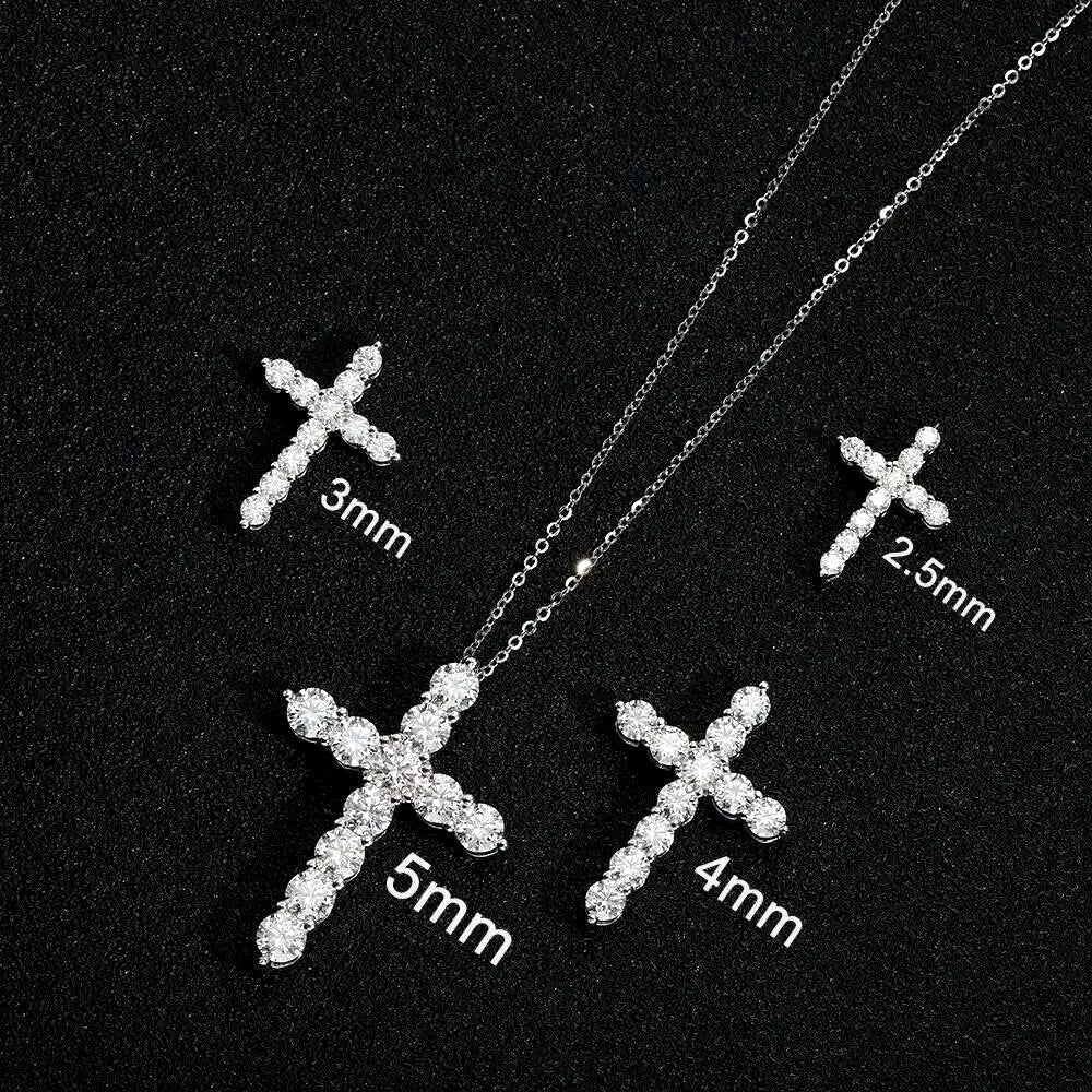 Full Moissanite Cross Pendant Original Sterg Sliver Chain Plated White Gold Fine Necklace For Women Jewelry