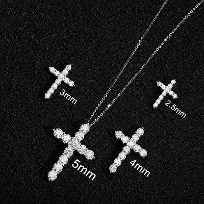 Full Moissanite Cross Pendant Original Sterg Sliver Chain Plated White Gold Fine Necklace For Women Jewelry