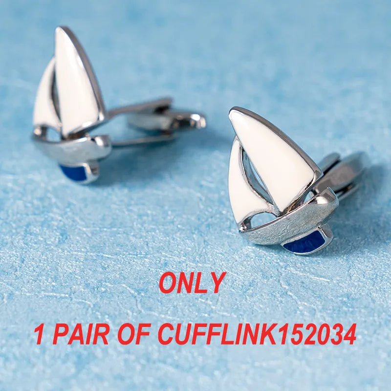 Fashion Sailing Boat Cufflinks Gold Metal Cuff Button White Blue Enamel Jewelry For Men Suit French Shirt Business Groom Gifts