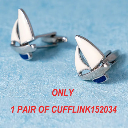 Fashion Sailing Boat Cufflinks Gold Metal Cuff Button White Blue Enamel Jewelry For Men Suit French Shirt Business Groom Gifts