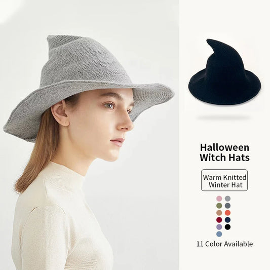 Halloween Masquerade Cosplay Costume Outfit Accessories Props Party Decorations Pointed Decor Witch Hat Wool Knitted Wizard Hat