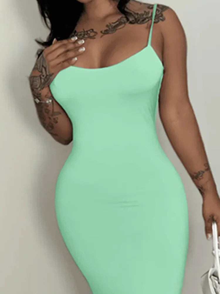 Summer Green Dress Women Streetwear Round Neck Suspender Solid Color Sexy Outfits Party Club Sundress Birthday Dresses Clothes