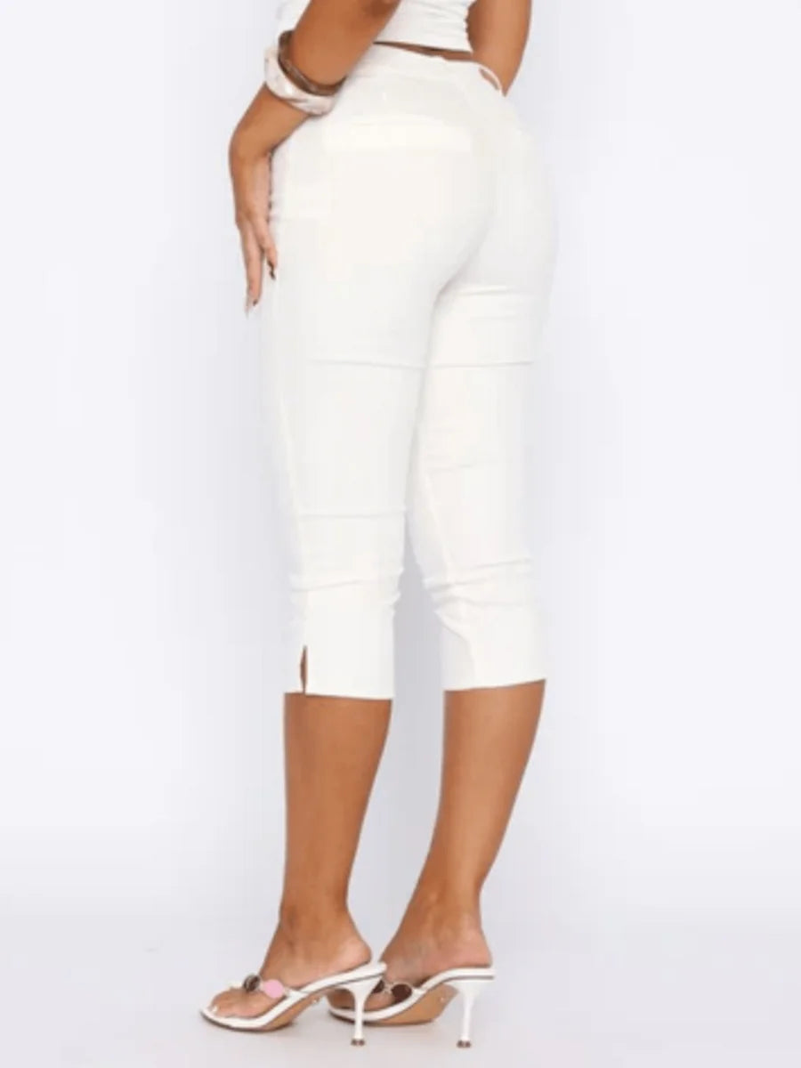 Women Side Slit Capri Pants Stretchy Slim Fit Capris Yoga Leggings