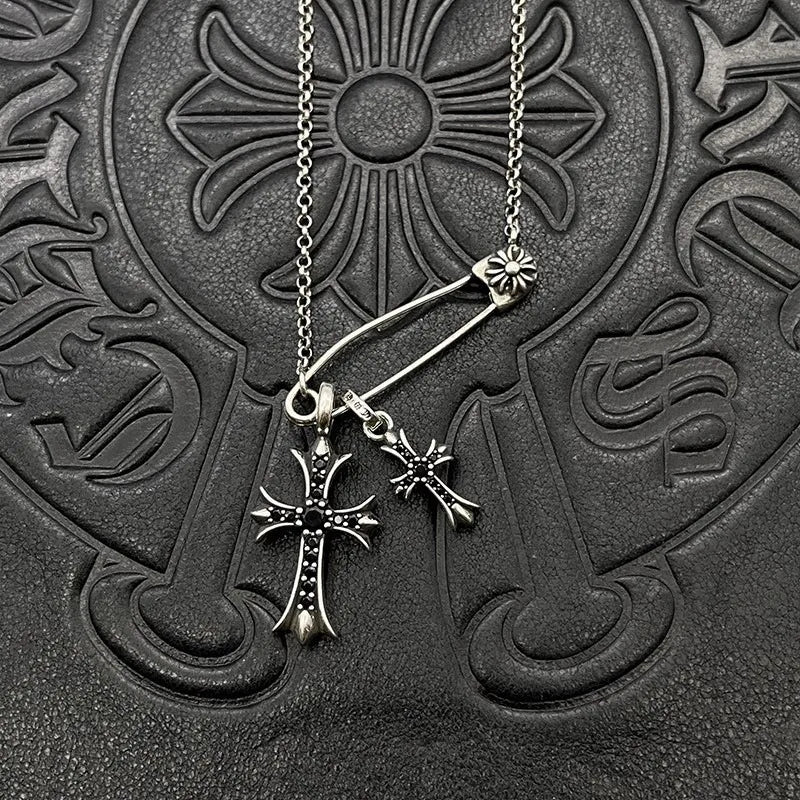 Antique Trendy Xuan Kao Luo Xin Retro Double Cross Pin Necklace Men and Women Personality Collarbone Chain Mix and Match Interne