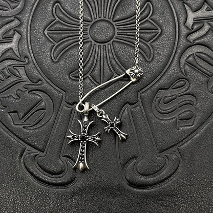 Antique Trendy Xuan Kao Luo Xin Retro Double Cross Pin Necklace Men and Women Personality Collarbone Chain Mix and Match Interne