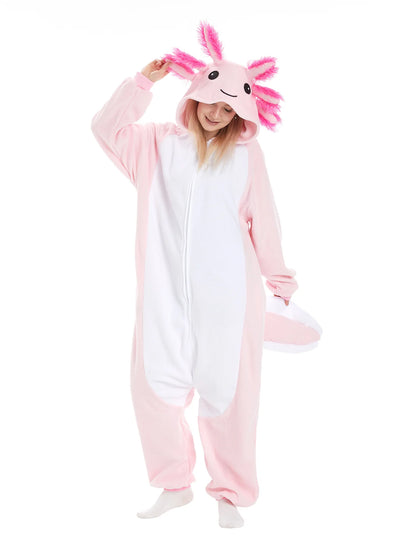 Animal Axolotl Kigurumi Pyjamas Halloween Family Onesie Adult Cartoon Purple Pink Blue Pajama Cosplay Party Women Men Homewear