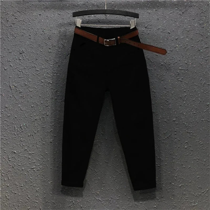 High Elastic Large Size Jeans Women's Casual Haren Pants 2023 Spring Summer Korean Ankle-Length Denim Pants Lady High Waist Jean