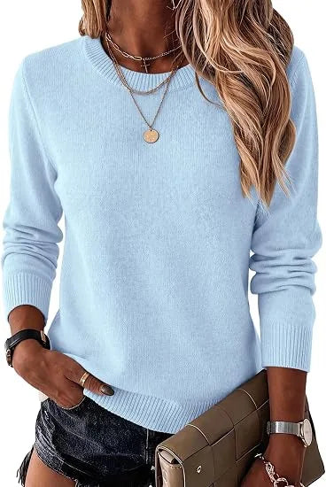 Women's Fashionable Wool Blend Sweater, Long-Sleeved with a Round Neck,