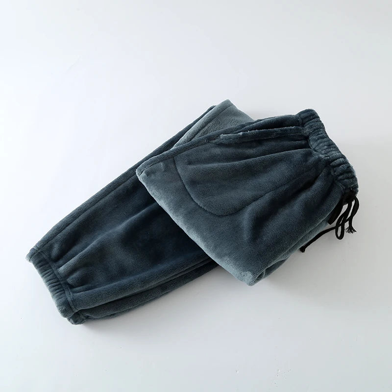 Thickened Flannel Sleep Pants Men's Winter Loose Large Size High Waist Straight Leg Cuffed Fleece Mid-Aged Coral Velvet Home ...