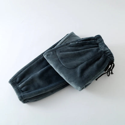 Thickened Flannel Sleep Pants Men's Winter Loose Large Size High Waist Straight Leg Cuffed Fleece Mid-Aged Coral Velvet Home ...