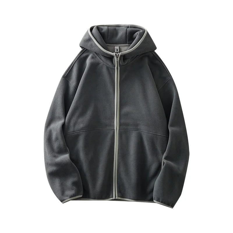 DUKEEN Men's Double-Sided Fleece Hoodie Autumn and Winter Warm Windbreaks 7A Antimicrobial Zipper Jackets for Men