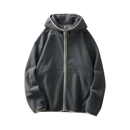 DUKEEN Men's Double-Sided Fleece Hoodie Autumn and Winter Warm Windbreaks 7A Antimicrobial Zipper Jackets for Men