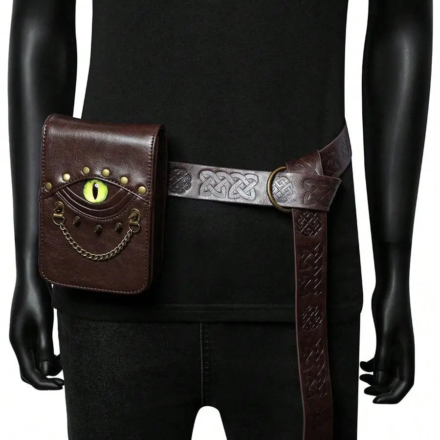 1pcs Retro Rivet Crossbody Bag, Mini Waist Pack For Women, PU Leather, Unique Eye Design Belt Mobile Phone Bag