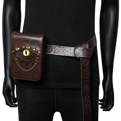1pcs Retro Rivet Crossbody Bag, Mini Waist Pack For Women, PU Leather, Unique Eye Design Belt Mobile Phone Bag