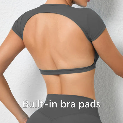 Hearuisavy Summer Sports Shirts Breathable Workout Tops Fitness Sportswear Backless Yoga Clothing Sport Crop Tops Women Gym Top