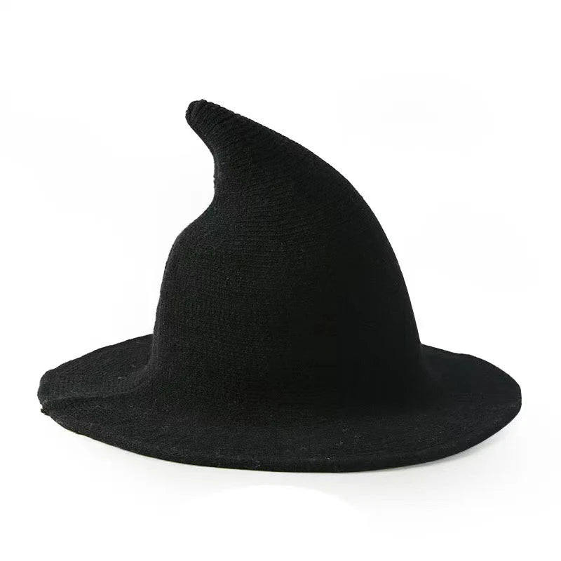 Halloween Masquerade Cosplay Costume Outfit Accessories Props Party Decorations Pointed Decor Witch Hat Wool Knitted Wizard Hat