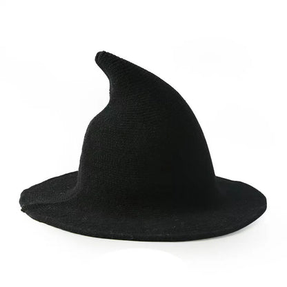Halloween Masquerade Cosplay Costume Outfit Accessories Props Party Decorations Pointed Decor Witch Hat Wool Knitted Wizard Hat