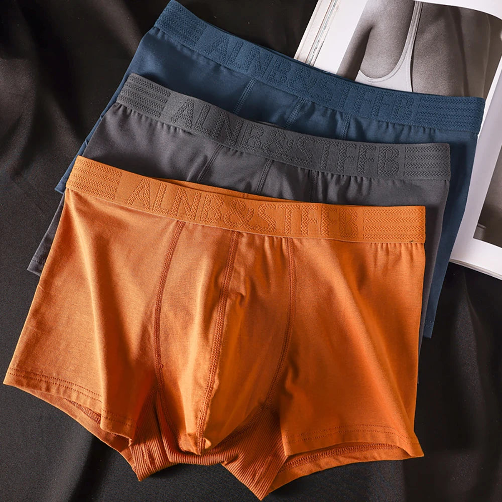 3PCS/Pack 100% Cotton Antibacterial Boxers Hombre Double-layer Breathable Hygroscopic U Pouch Underwear Fashion Men's Panties