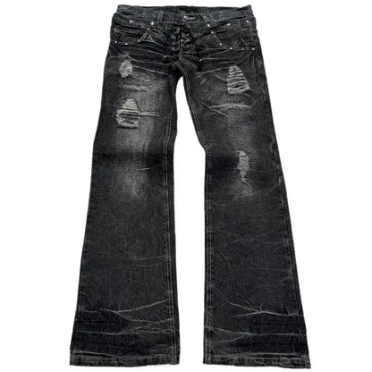 Fashionable high street double waisted lace up micro flared women jeans Y2K retro Harajuku washed design for men and women jeans