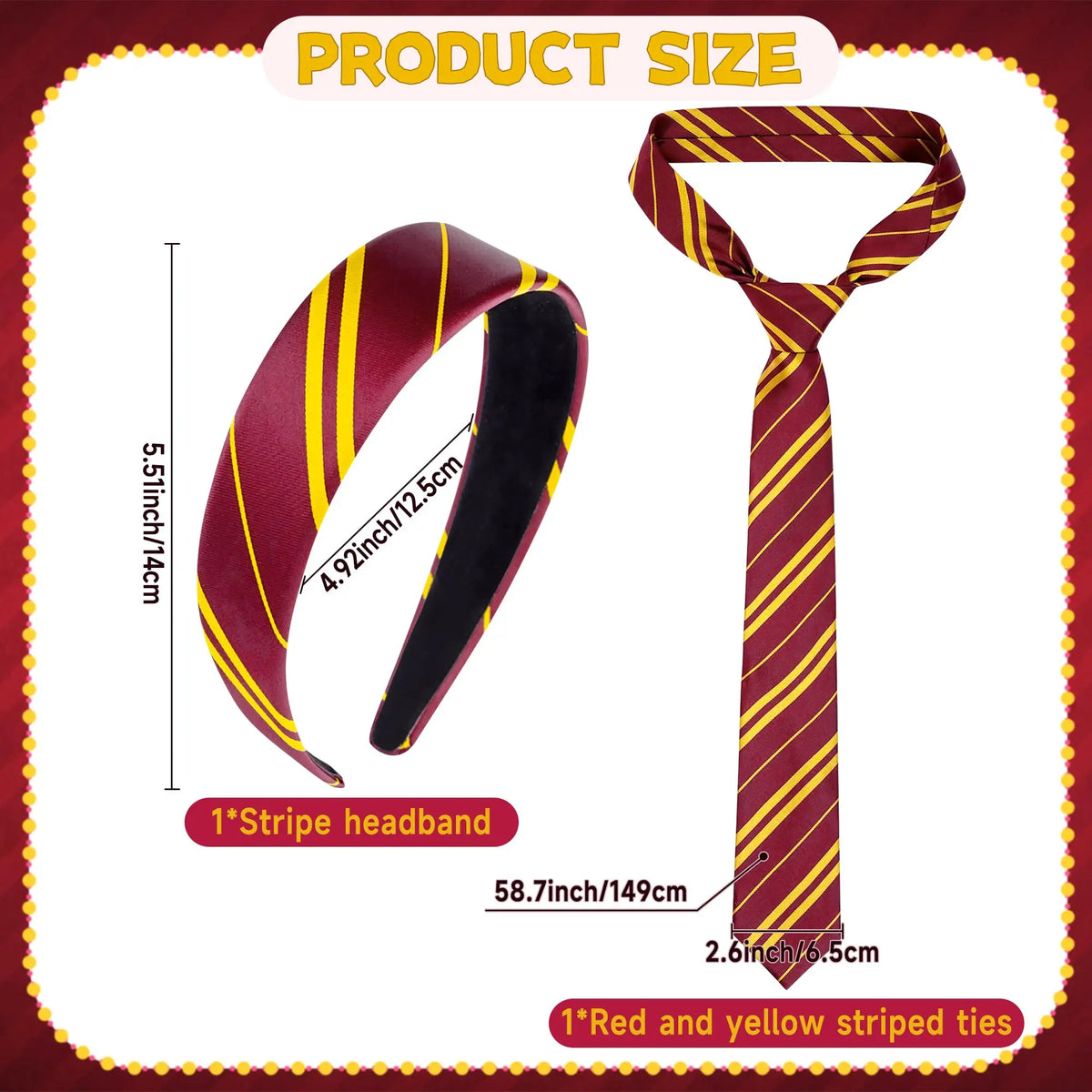 Burgundy and yellow striped headband, wizard costume accessory set, suitable for female adult girls to cosplay parties