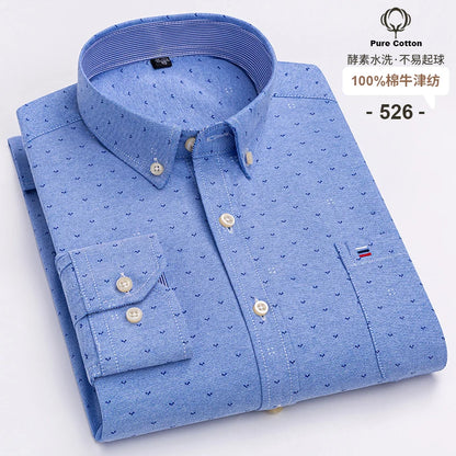 Men's Social Shirts Long Sleeve 100%Pure Cotton Oxford Buttoned Plaid Formal Male Casual Clothes Oversized Shirt Plus Size S-7XL