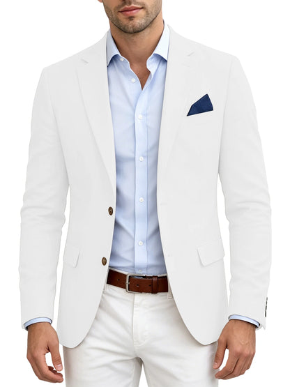 Men's Linen Blend Blazer Notched Lapel Two Button Breathable Suit Jacket For Business Casual Wedding Daily Wear