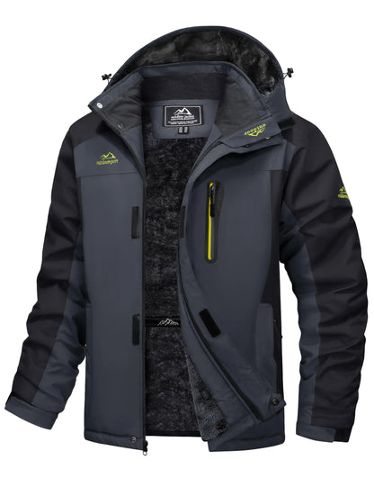 Men's Winter Jacket Waterproof Windproof Fleece Lined Parka Warm Thermal Coat with Removable Hood Outdoor Ski Snowboard Jacket