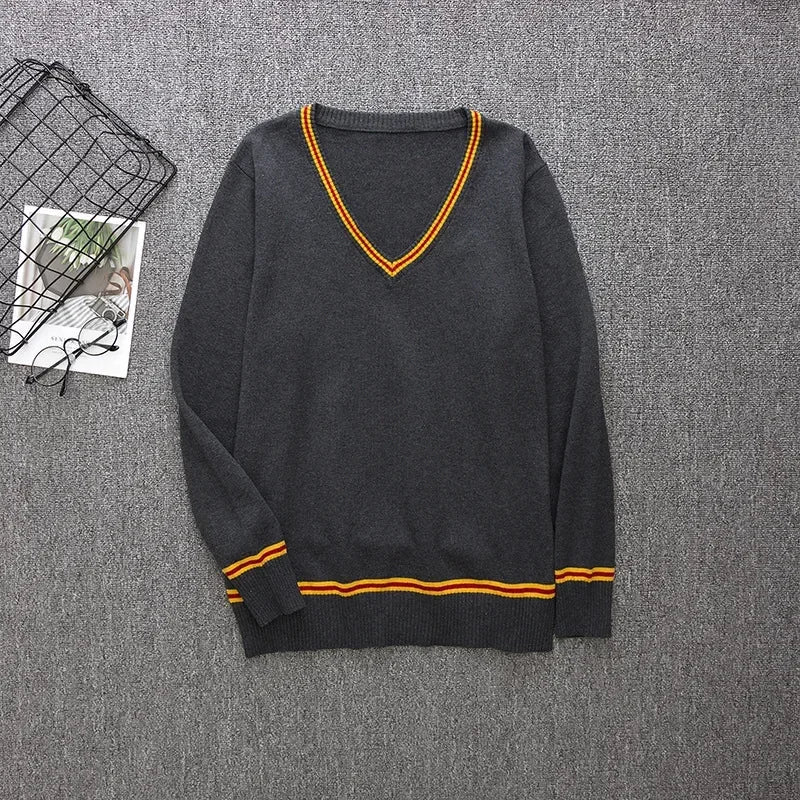 Cosplay Costume Magic School Hufflepuff Ravenclaw Slytherin Wizard V Neck Sweater Uniform Stripe Cotton Sleeveless Knitted Vest