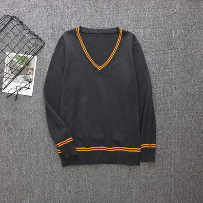Cosplay Costume Magic School Hufflepuff Ravenclaw Slytherin Wizard V Neck Sweater Uniform Stripe Cotton Sleeveless Knitted Vest