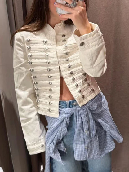 New Vintage Denim Jacket For Women Solid Round Neck Slim Fit Short Jackets 2026 Spring Lady Daily High Street Outerwears