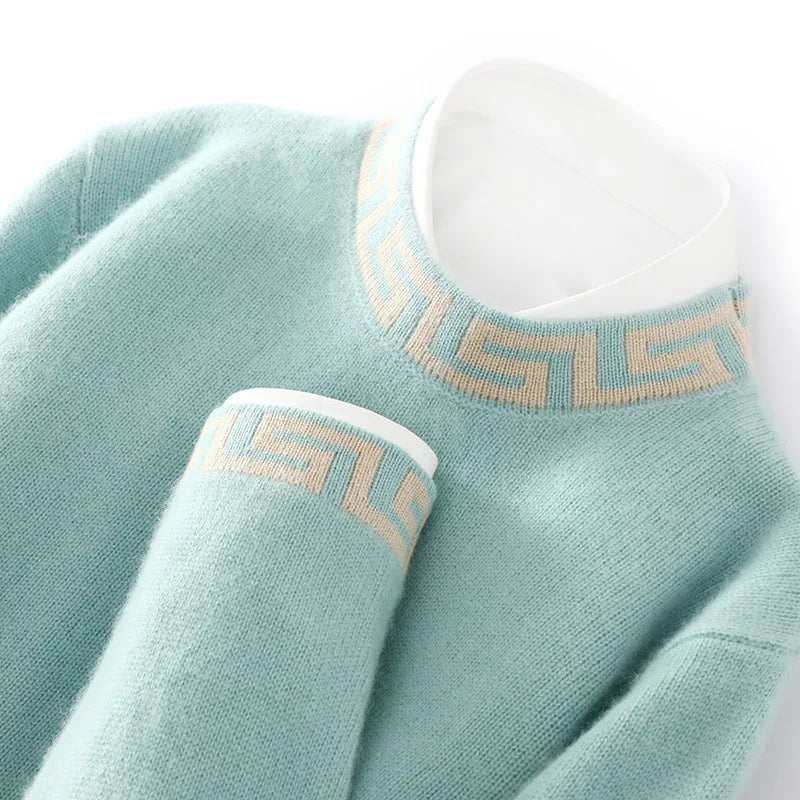 ATTYYWS 100% pure wool men's semi high neck solid color knitted casual business men's long sleeved pullover sweater New product